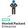 Graphic of a person in formal business attire standing in front of three paths with Hewlett Packard Enterprise and HP logos below